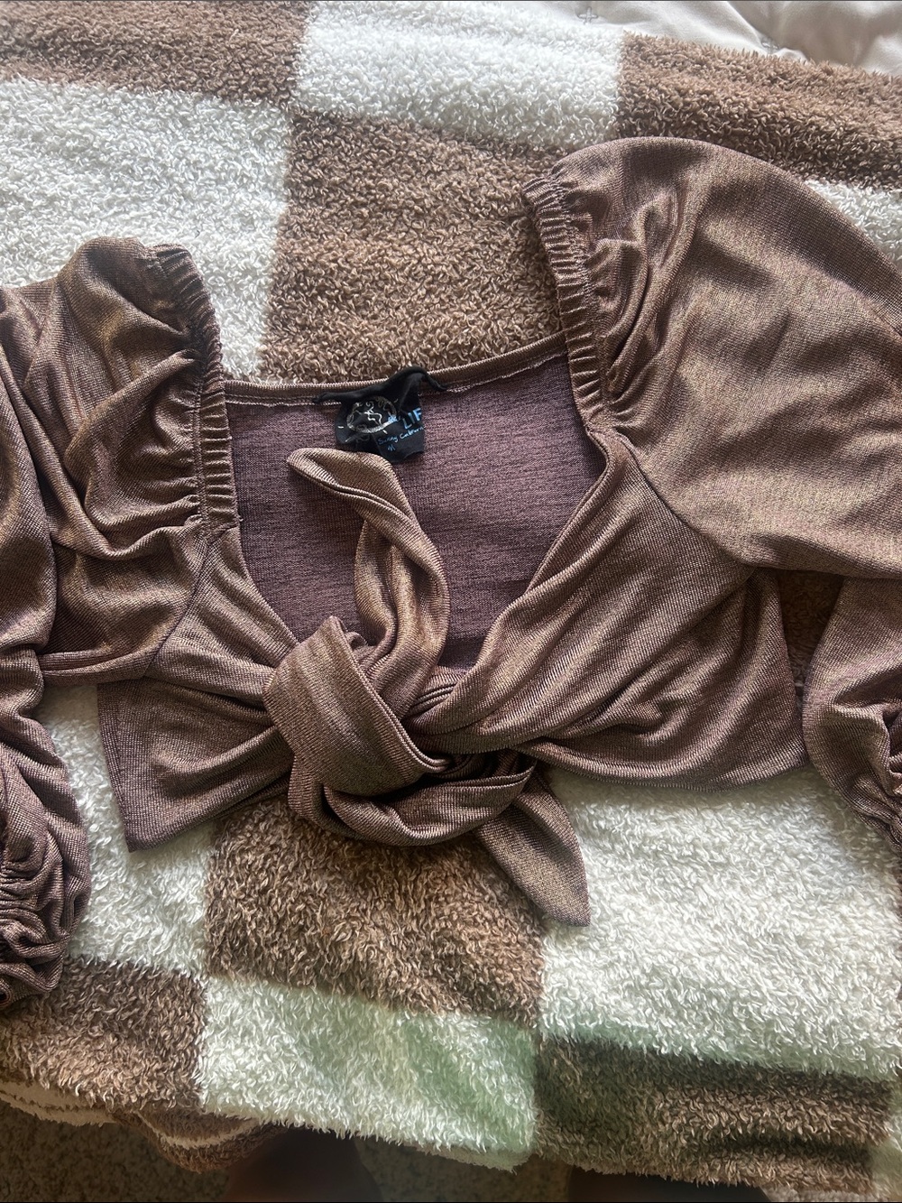 Blue Life Brown Tie-Front V-Neck Sweater Top